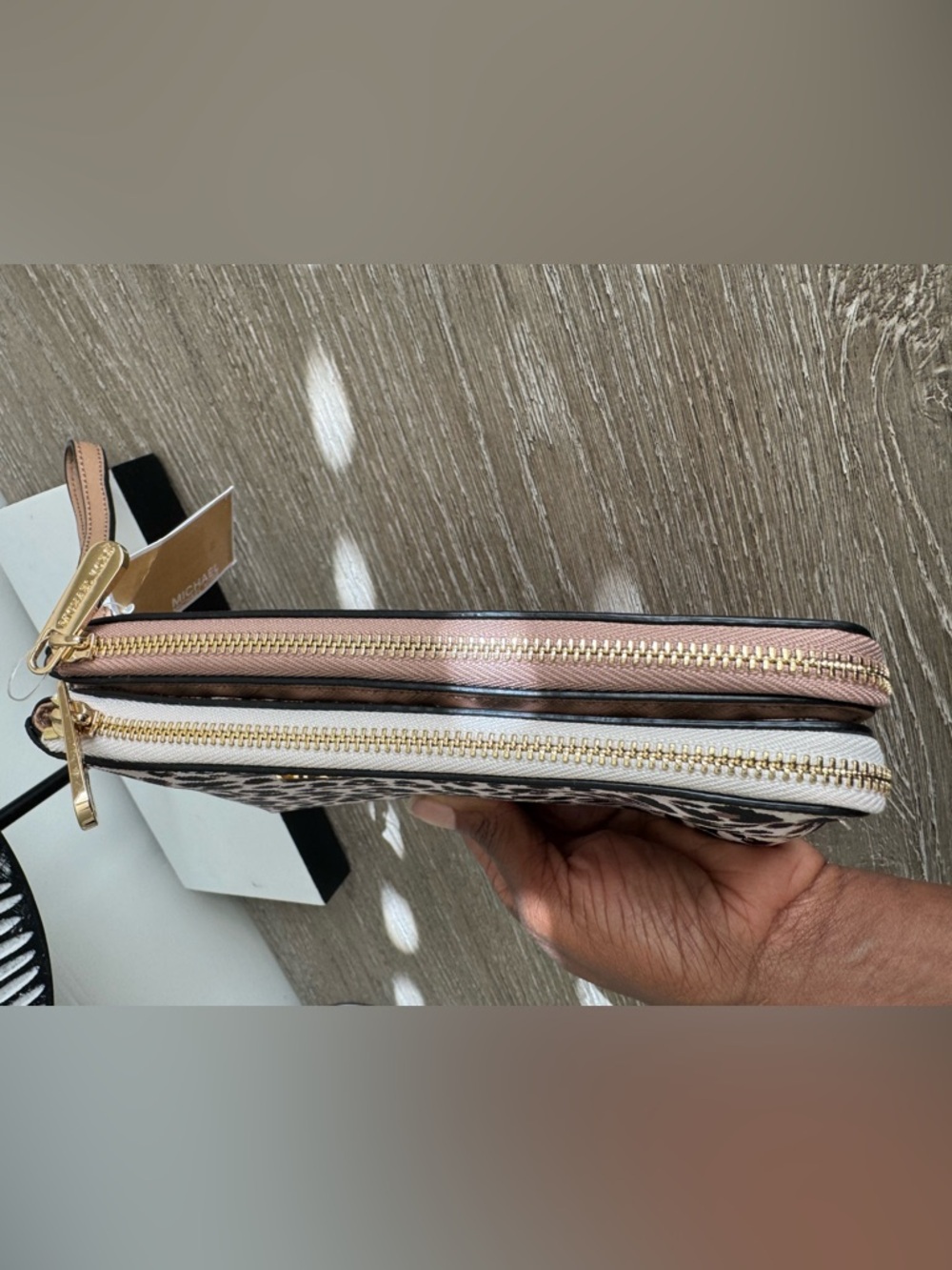 Michael Kors Leopard Print Wristlet Clutch in Pink, Black & Brown - Picture 6 of 8